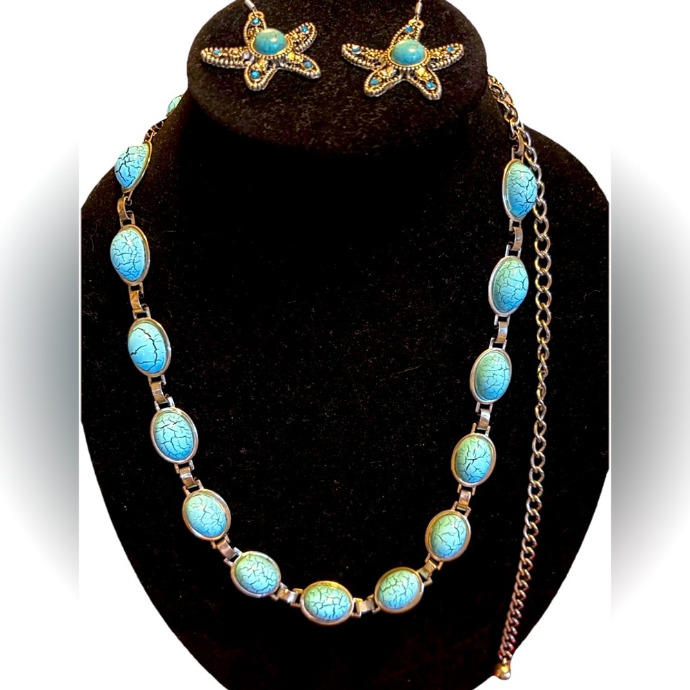 3-Piece Elegant Dazzling Fashion Jewelry Set Turquoise Blue